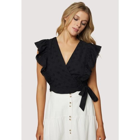 Lost + Wander Arula Black La Luna Eyelet Embroidered Ruffle Crop Top A 1X 14 - Picture 1 of 16